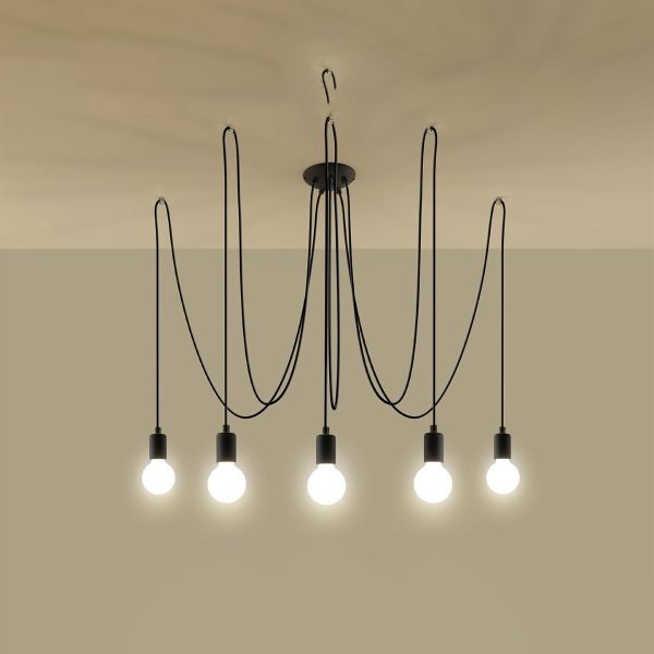 Crni viseći luster s 5 žarulja EDISON 5